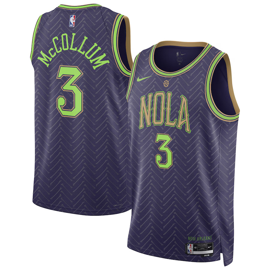 Men New Orleans Pelicans #3 CJ McCollum Nike Purple City Edition 2024-25 Swingman Player NBA Jersey